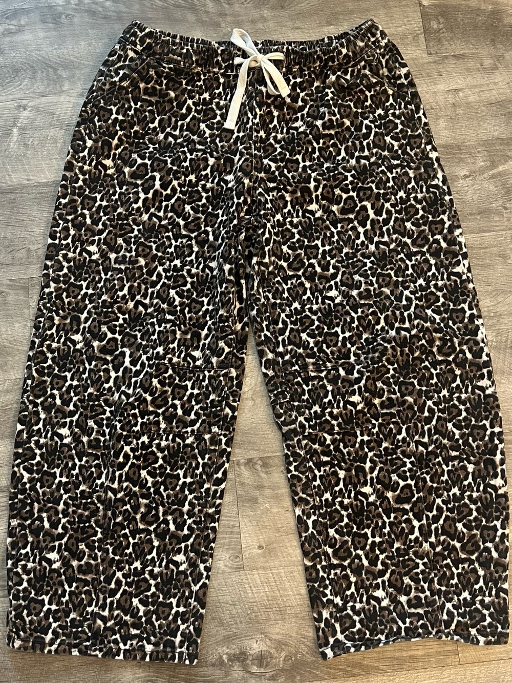 Leopard Print Barrel Leg Cargo Pants XL Drawstring Waist Stretch
